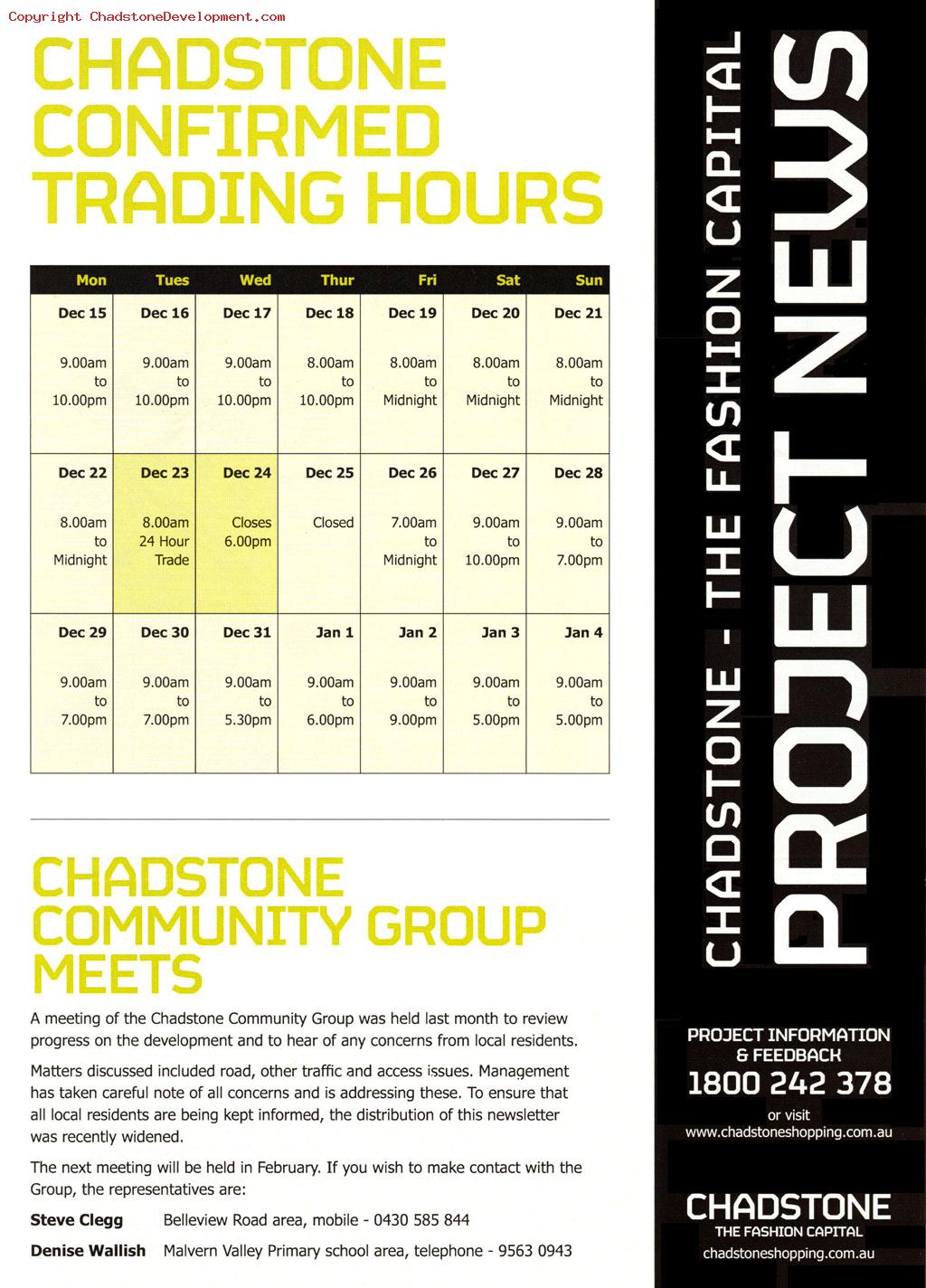 2008 Chadstone Christmas Trading hours - Chadstone Development Discussions