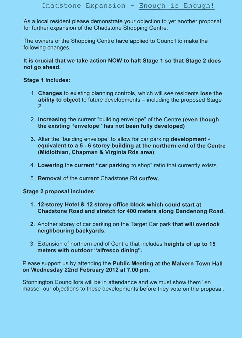  - Chadstone Development Discussions