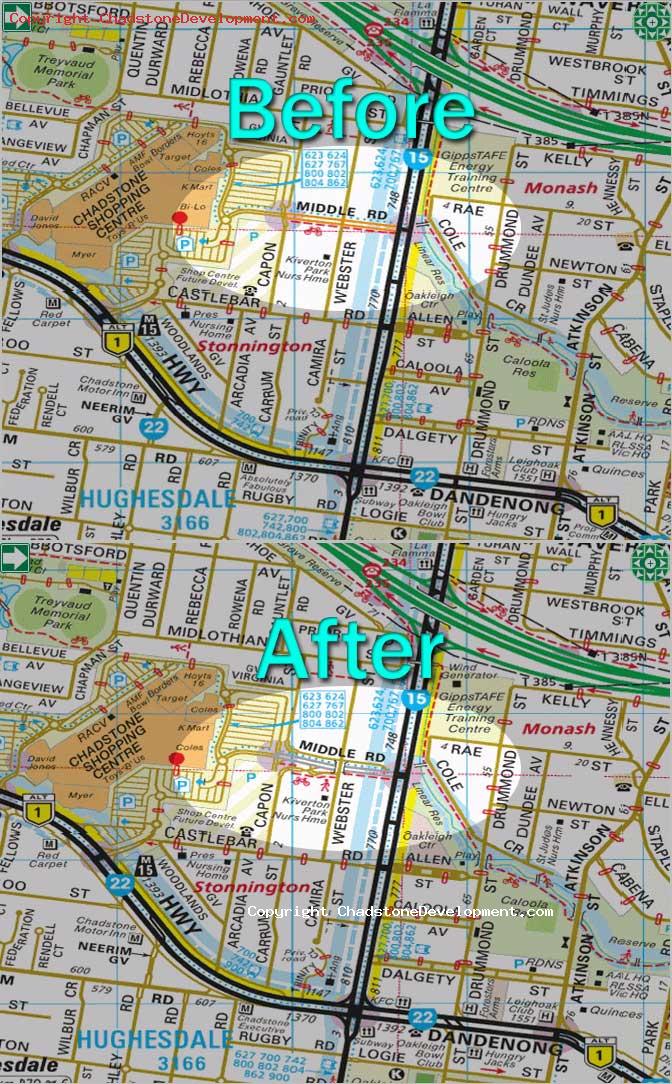 Melways comparison of Middle Road (Before & after) - Chadstone Development Discussions