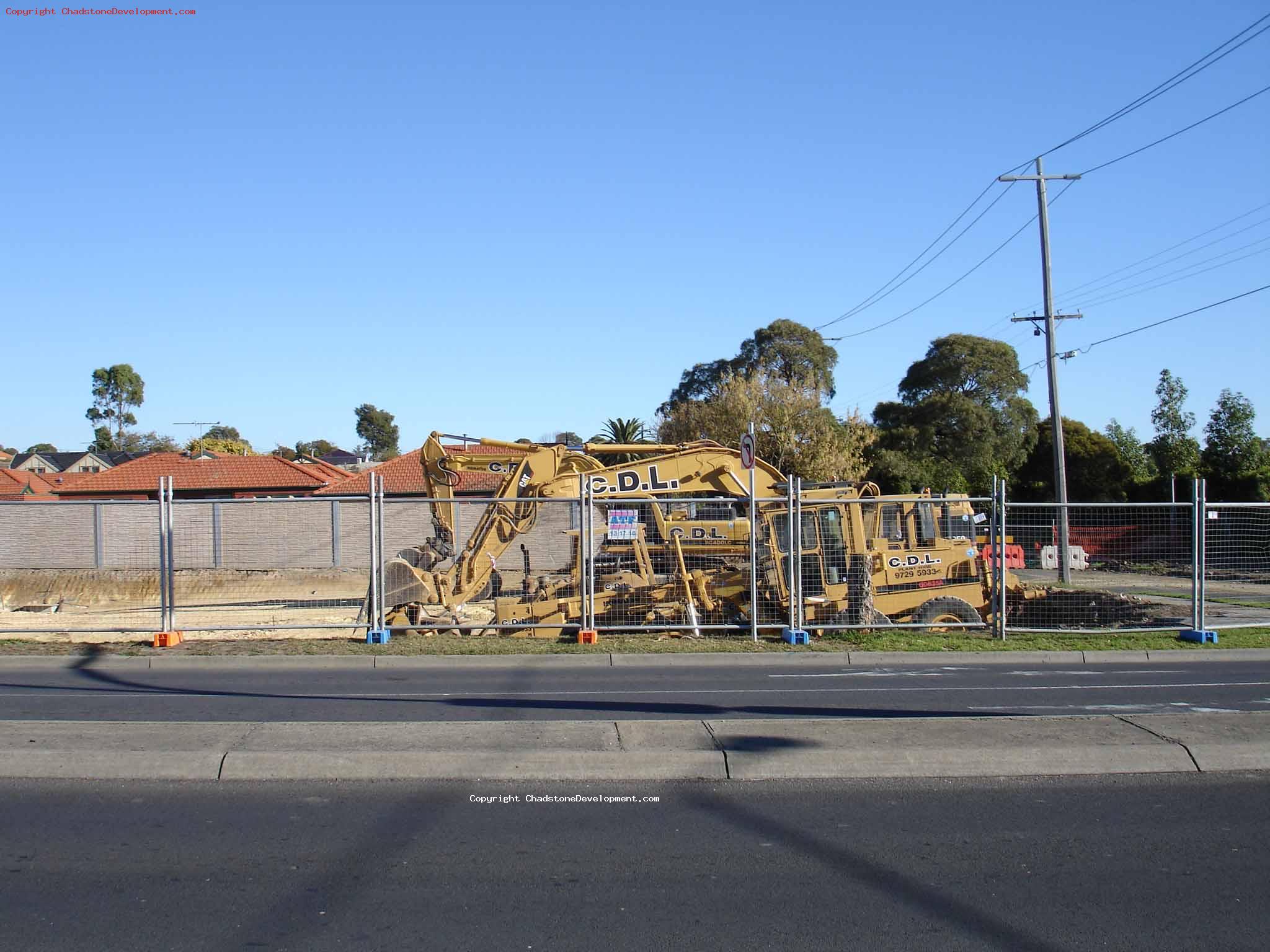 View of earth moving equipment situated near Capon St - Chadstone Development Discussions