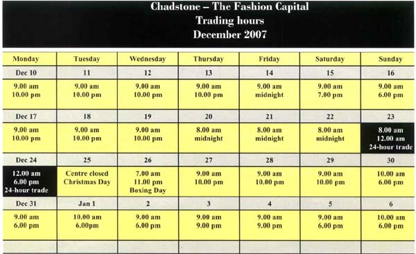2007 Chadstone Christmas Trading hours (excerpt) - Chadstone Development Discussions